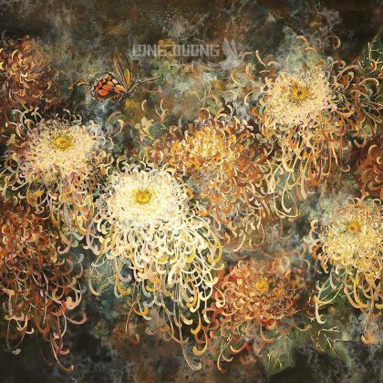 Tranh sơn mài  “Cúc Hoa Tâm Tựu Sắc” (Lacquer Painting “Goodness Assembling Chrysanthemum’s Bright Heart”)